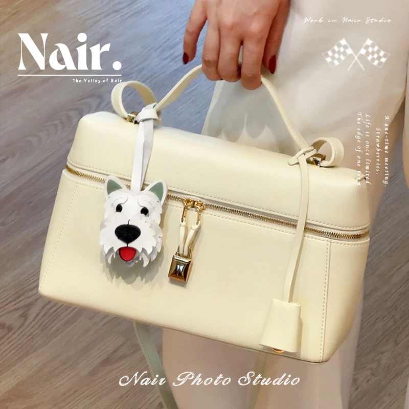 古莉奈尔奶油白饭盒包真皮牛皮轻奢高级款手提单肩斜跨包黑标款女