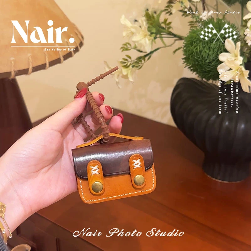 古莉奈尔头层牛皮小邮差耳机包钱包挂脖包可爱创意装饰小包搭配