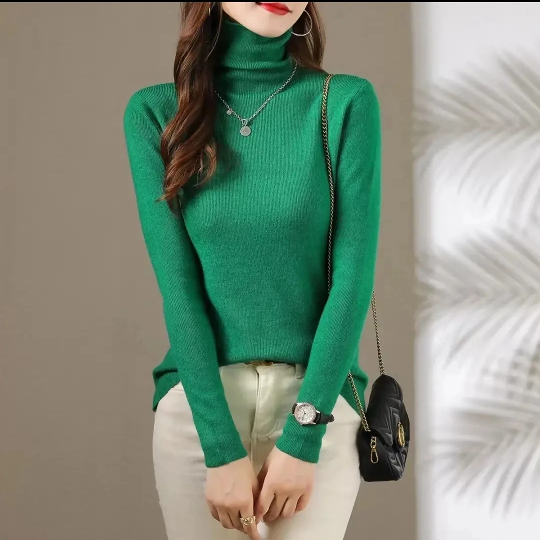 南熙颜春秋冬打底修身堆堆领针织衫女长袖内搭百搭洋气气质
