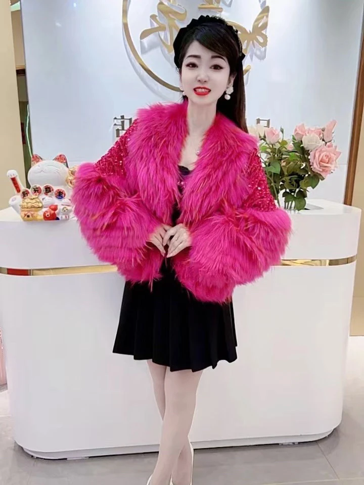 高级貉子毛皮草外套秋冬洋气显瘦时尚百搭短款