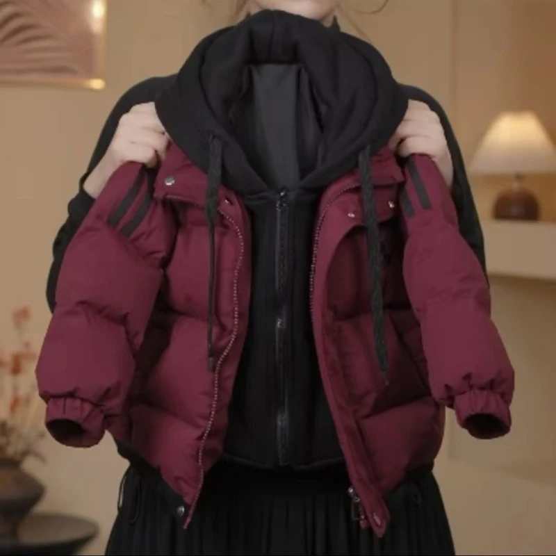 男女宝宝韩版棉服2024冬季新款儿童加厚美式连帽假两件时髦上衣潮