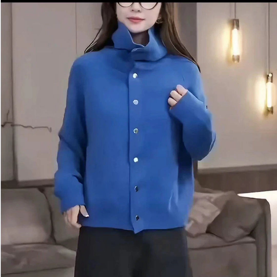 （9952）大码女装慵懒风高领针织毛衫秋冬季遮肉宽松显瘦开衫上衣