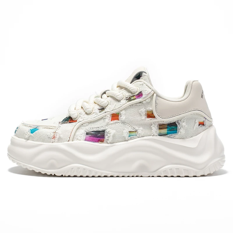 DELEFI【头层牛皮】小众厚底潮鞋男鞋百搭韩版潮流透气老爹鞋牛仔布