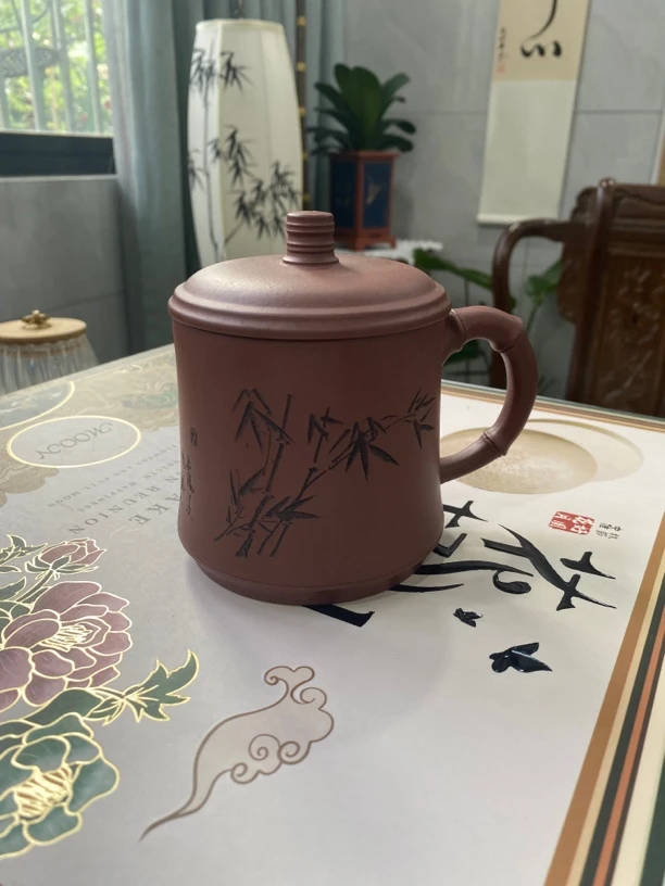 盖杯宜兴紫砂对杯红泥茶杯精美竹段竹节杯办公杯紫砂杯主人杯