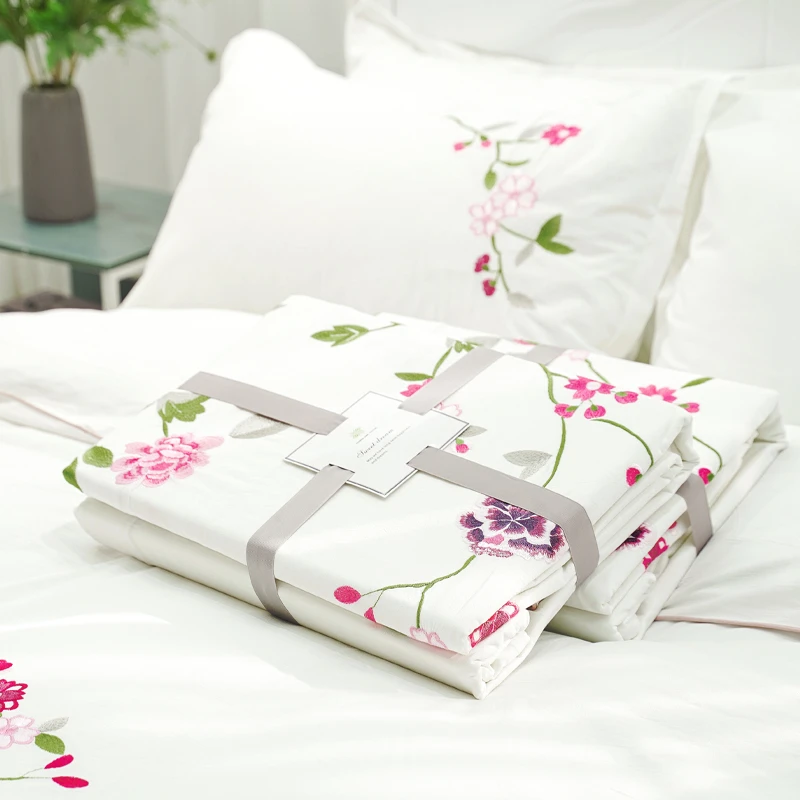 轻奢高级感长绒棉刺绣高端简约床单被套