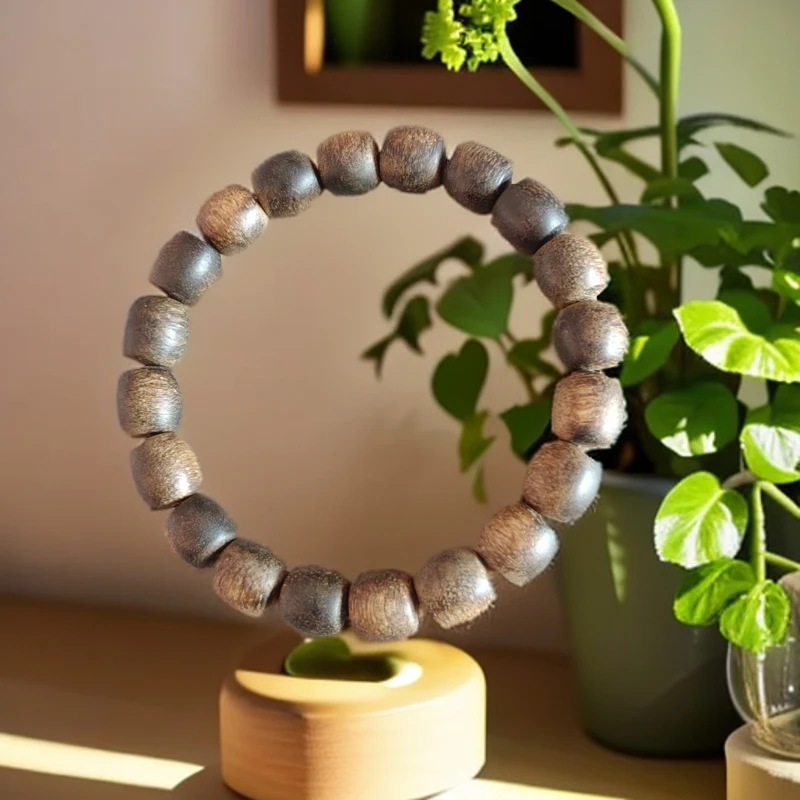 树心油 沉水沉香1.3黑奇楠桶珠 单圈