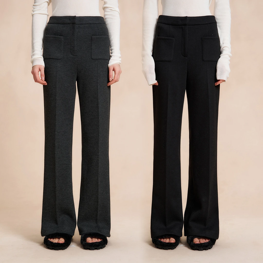 小岛微风 “口袋西裤” 深冬bi备显瘦显腿长直筒微喇裤 KZ112615