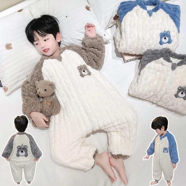 儿童连体睡衣秋冬季法兰绒加厚家居服男童婴儿宝宝绒防踢珊瑚睡袋