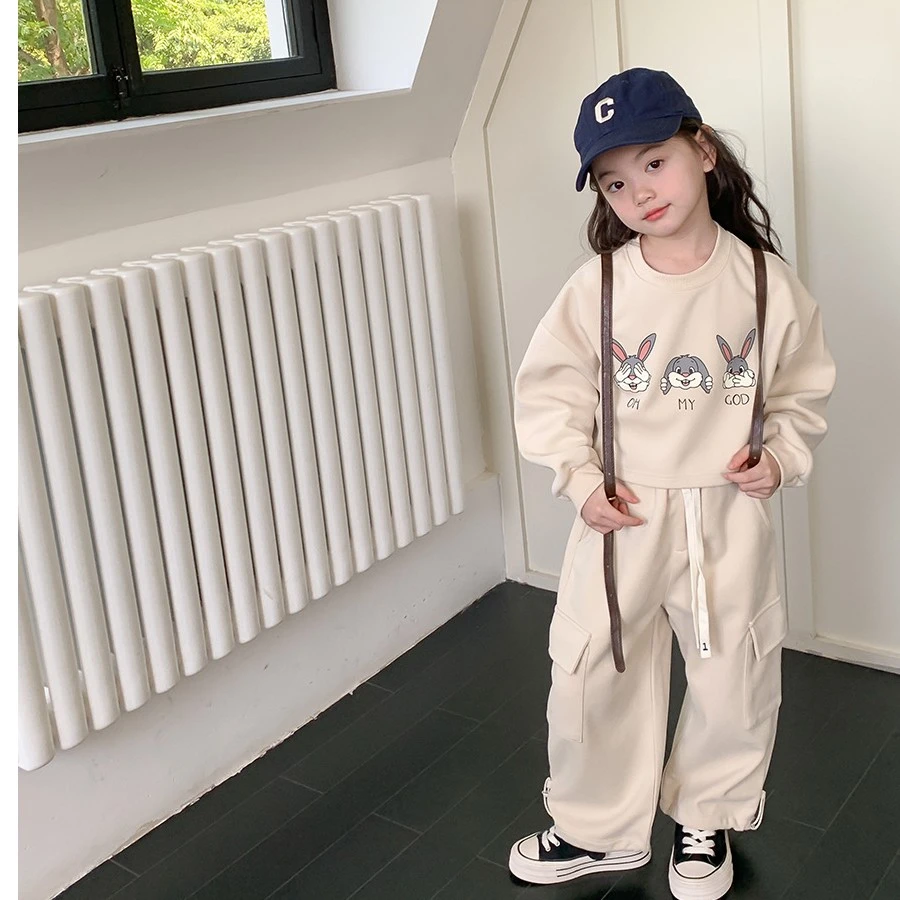 【现货已开价】女童复合加厚短款小兔子卫衣+工装裤两件套装M020