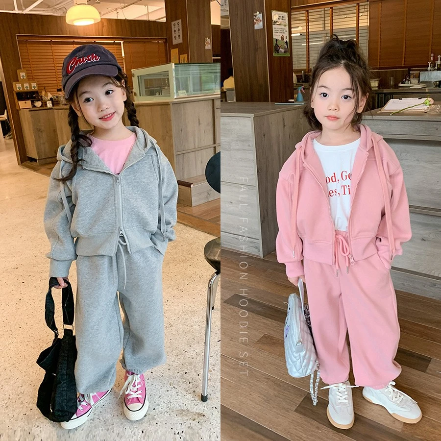 【依妈童品】春款双开拉链连帽卫衣+抽绳束脚卫裤2件套装 K0107