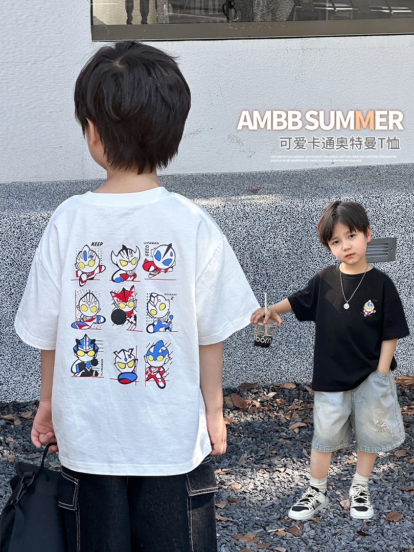 【现货已开价】男童Q版奥特曼短袖T恤男童帅气棉质宽松上衣24V133