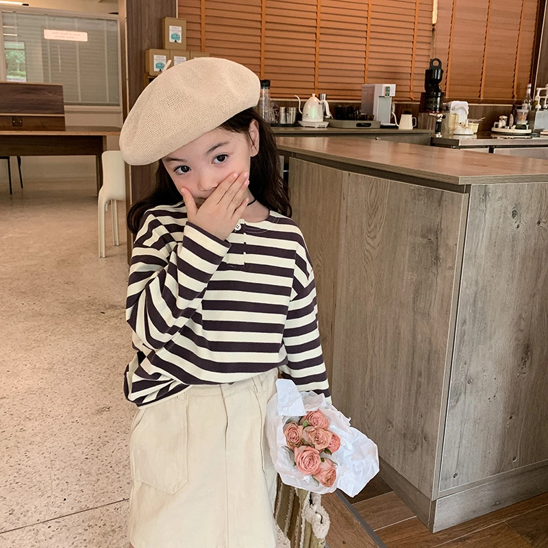 【依妈童品】女童春款韩版条纹休闲打底衫长袖T恤   K0146