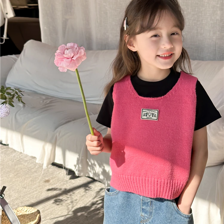 【现货已开价】女童春款韩版洋气贴标韩版无袖针织背心24S149
