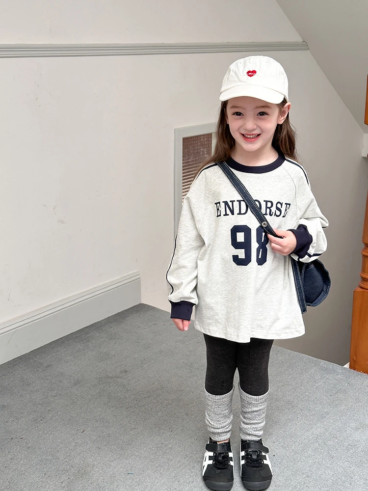 【开播一波】女童韩版春秋篮球风长袖上衣T恤字母打底衫24Y017