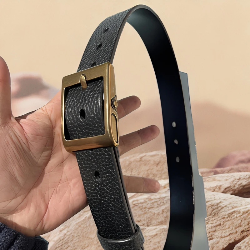 皮带男士腰带铜扣手工头层牛皮百搭牛仔裤腰带时尚经典4代扣皮带