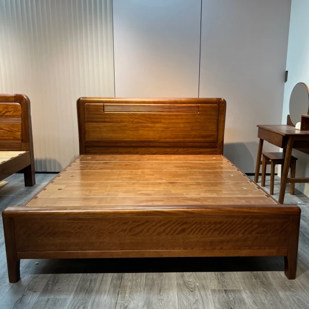 南美胡桃实木床1.8米主卧室双人床1.5M金栗色现代简约主卧婚床