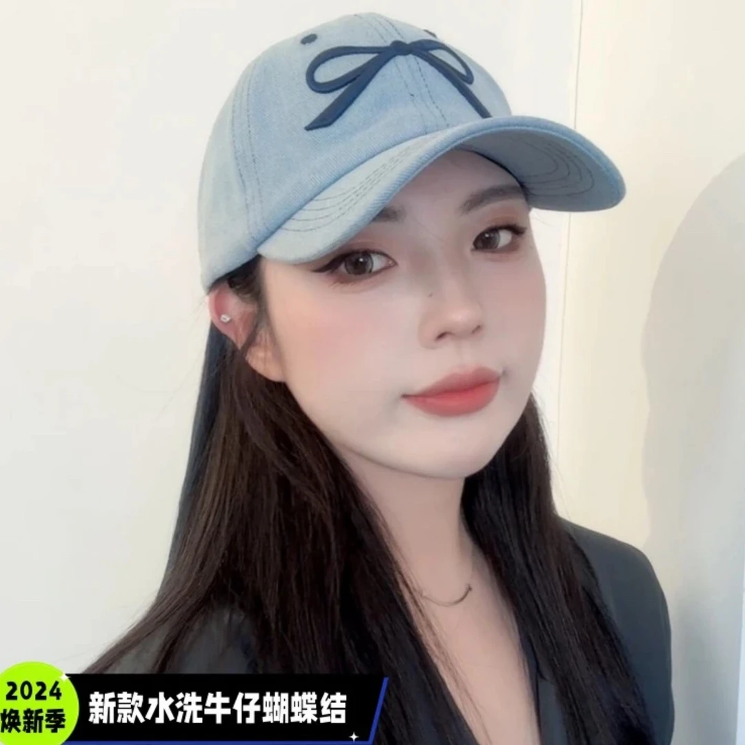 【哇喔咿呀】韩国东大门蝴蝶结棒球帽女牛仔宽檐鸭舌帽显瘦遮阳帽子
