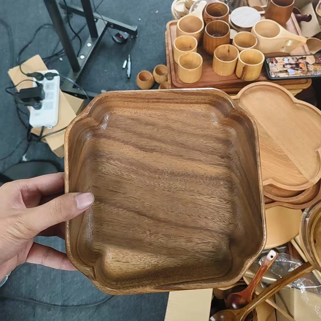 圆形木托盘复古风餐盘日式木质茶盘家用水杯收纳盘20*20*4方盘