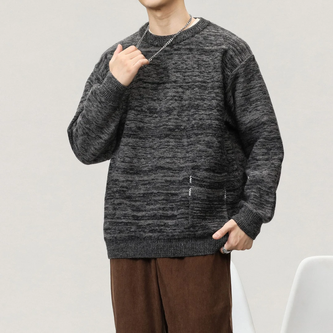 休闲毛衣男加厚2024秋冬新款慵懒风宽松重磅圆领针织线衣上衣潮