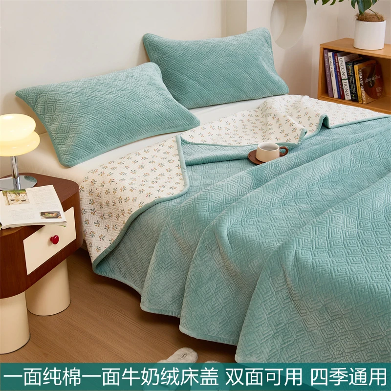 一面绒一面棉床盖单件牛奶绒夹棉加厚双面可用纯棉床单榻榻米炕单