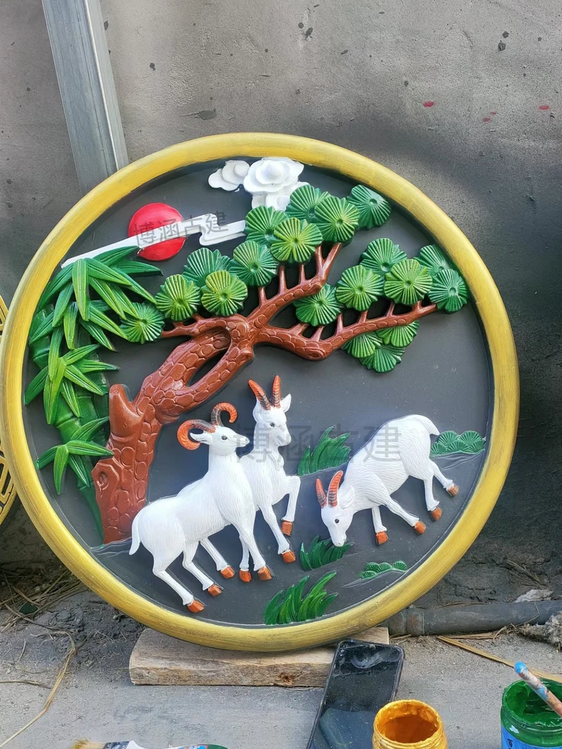 直径60公分圆形砖雕室内室外彩绘版