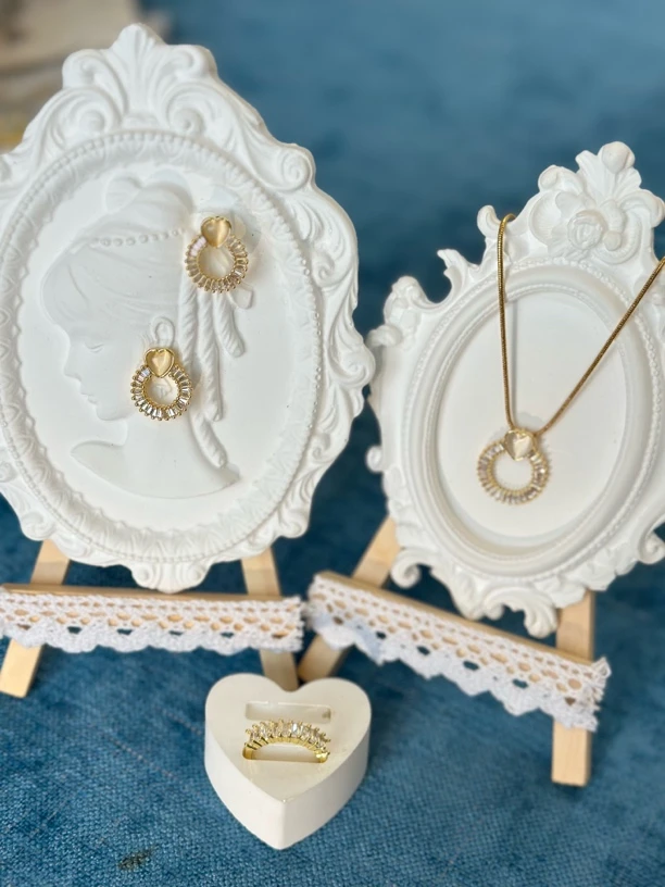 钛钢项链 钛钢圆钻爱心款三件套轻奢气质