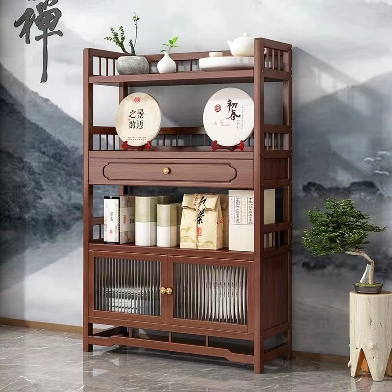博古架置物架多功能茶柜茶台玄关多宝阁书架非实木多层储物架中式