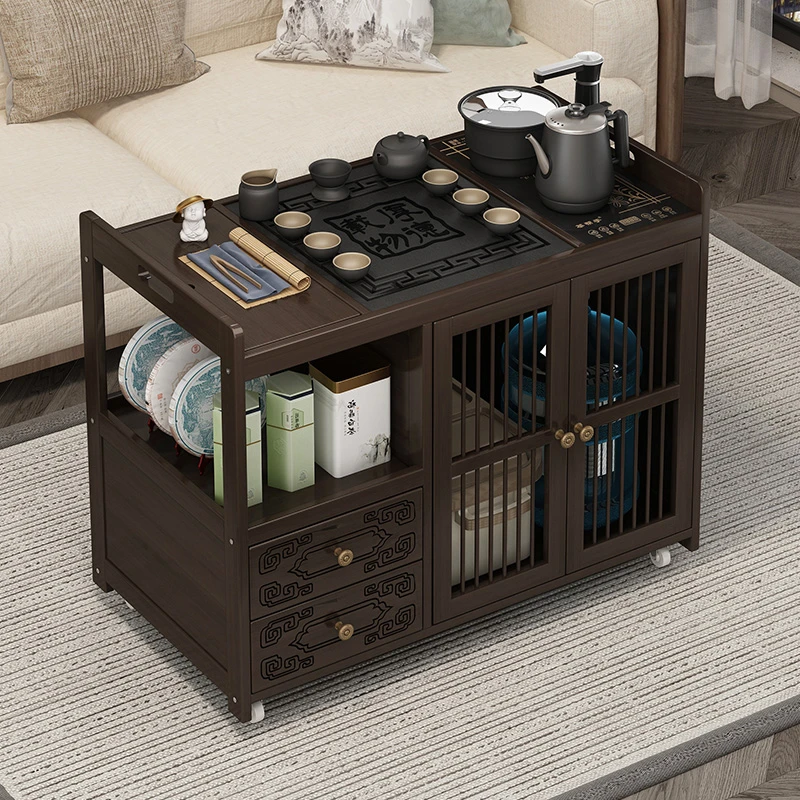 移动茶台小茶桌客厅楠竹茶水柜带轮茶车功夫茶几茶具烧水一体边柜