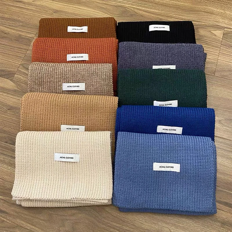 ins针织围巾女秋冬纯色毛线显白围脖韩国新款情侣男女款针织围脖