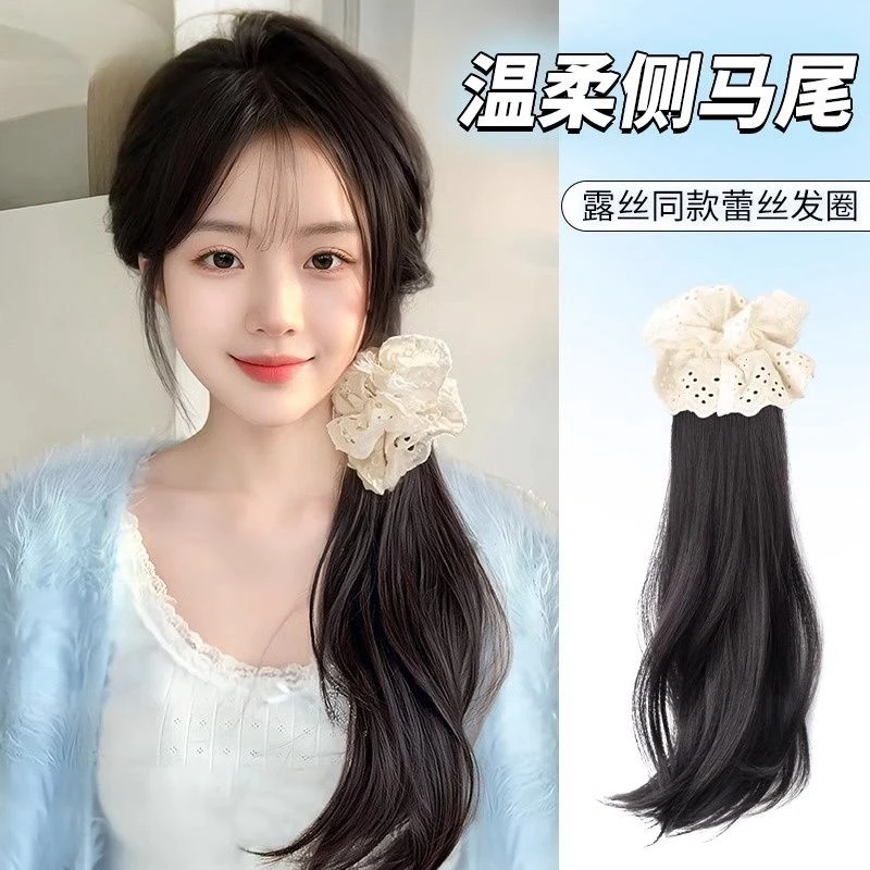 马尾假发抓夹女秋冬自然仿真发侧扎低马尾新中式慵懒卷发假发辫子