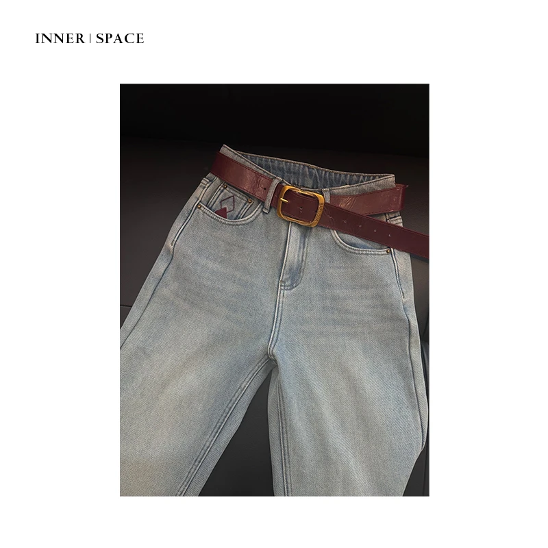 INNER｜SPACE神牛二代 安克拉红腰带菱形刺绣直筒牛仔裤03289-1