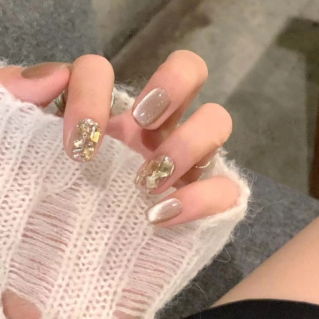 奶油猪【名利场】穿戴美甲手工猫眼香槟钻穿戴美甲