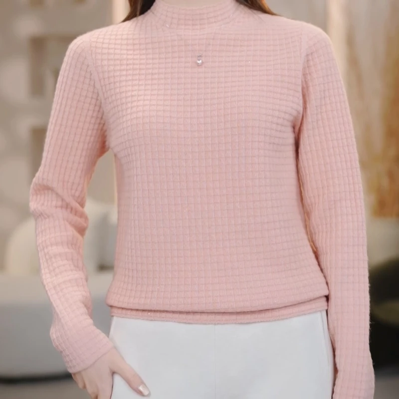 【精仿美莉诺羊毛】华夫格保暖秋冬新款长袖针织半高领羊毛打底衫