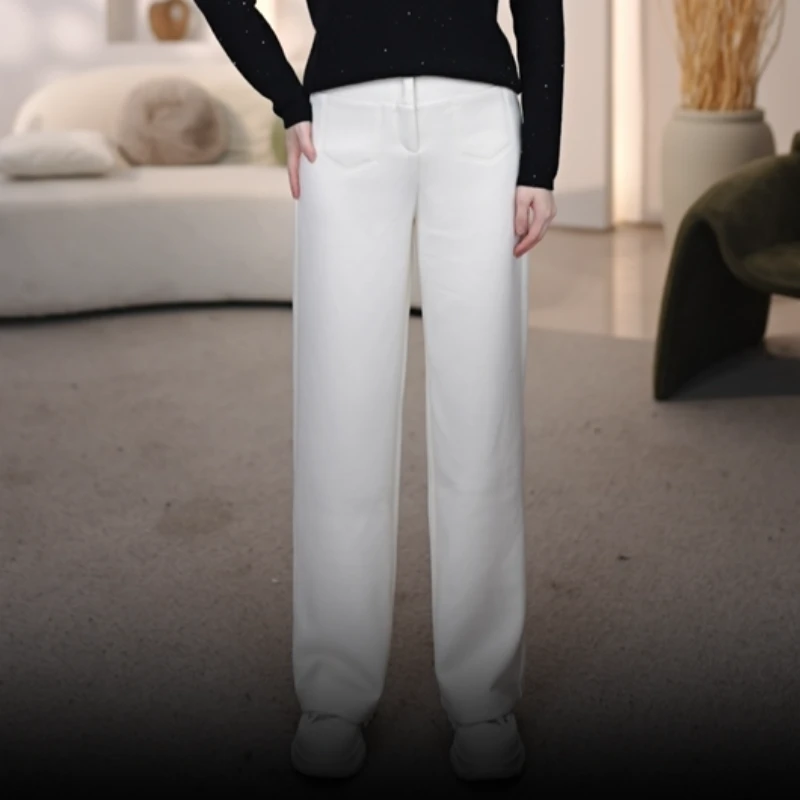 【富富定制】窄版阔腿裤女2025春秋新款高腰显瘦垂感直筒休闲裤