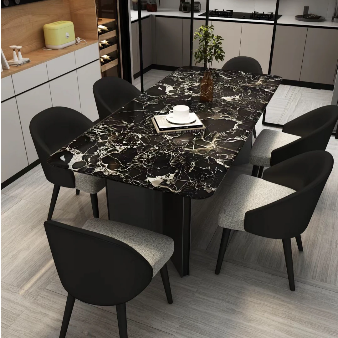 黑玫瑰奢石餐桌轻奢家用长方形饭桌子意式简约极简吃饭桌餐厅桌子
