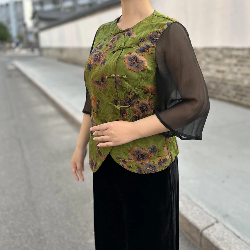 坊璐国风香云纱带纱小上衣