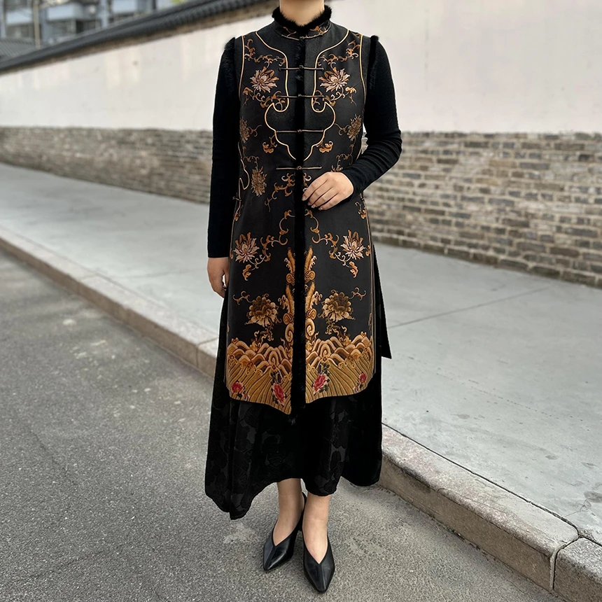 坊璐国风香云纱手工高定如意长款棉马甲