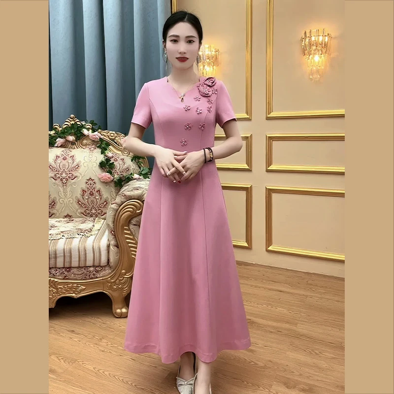 时尚高贵显瘦礼服连衣裙气质夏季洋气法式晚礼服婚宴喜婆婆妈妈装