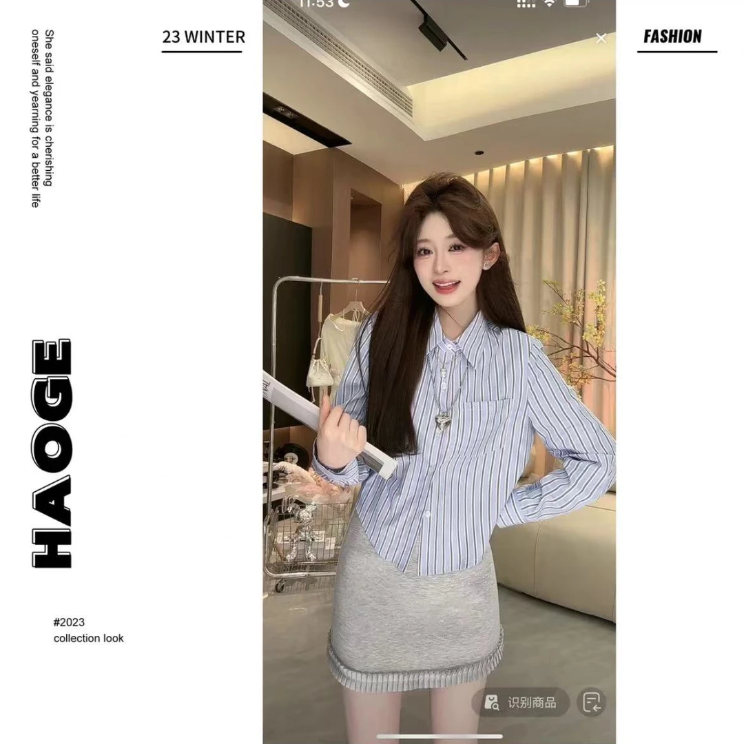 曼曼推荐●衬衣长袖蓝色时尚休闲女士翻领衬衫曼曼预Q4CS1523A