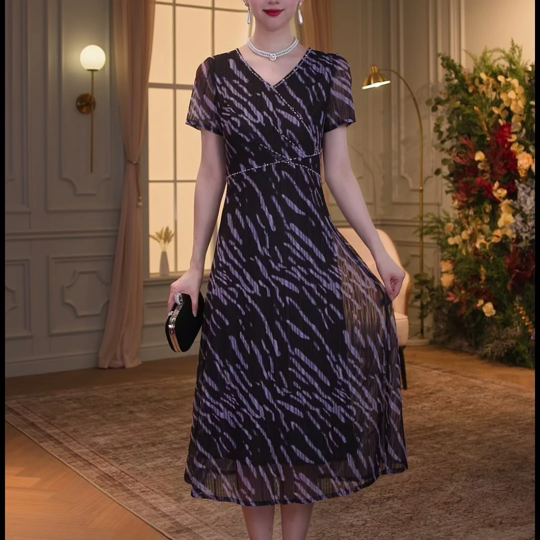 【香妮芬】76061台湾纱女装连衣裙新中式国风新款宽松气质洋气修身