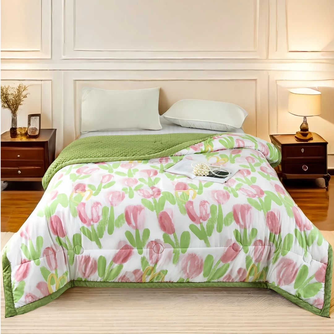 【居家好物】试睡15天印花软糯亲肤豆豆绒被子 200*150CM粉郁金香