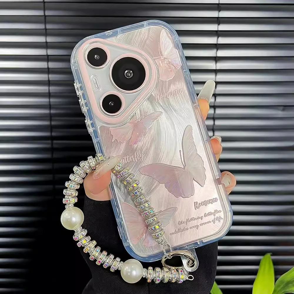 新款唯美羽纱蝴蝶适用华为pura70pro手机壳女款苹果16Promax全包