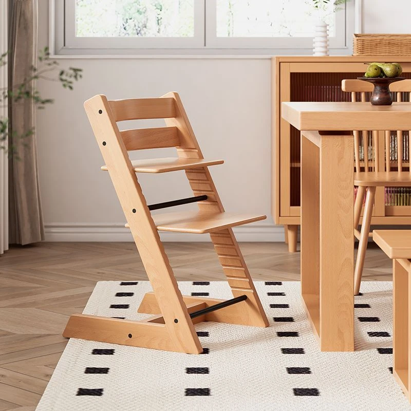 榉木实木成长椅儿童餐椅tt椅可升降学习椅高可调宝宝木头婴儿吃饭