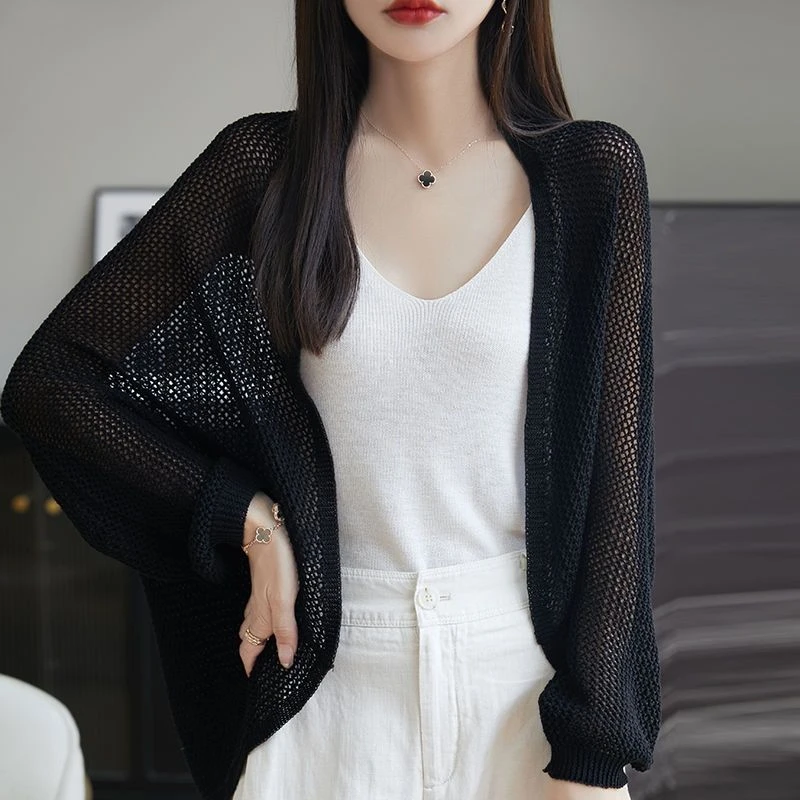 2024夏季新款3D网眼针织开衫女空调衫外套蝙蝠衫坎肩外搭裙子上衣