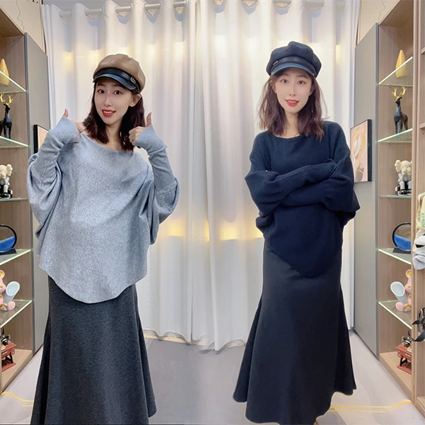 孕妇装秋冬毛衣外穿不规则上衣搭无托腹半身裙休闲时尚百搭鱼尾裙