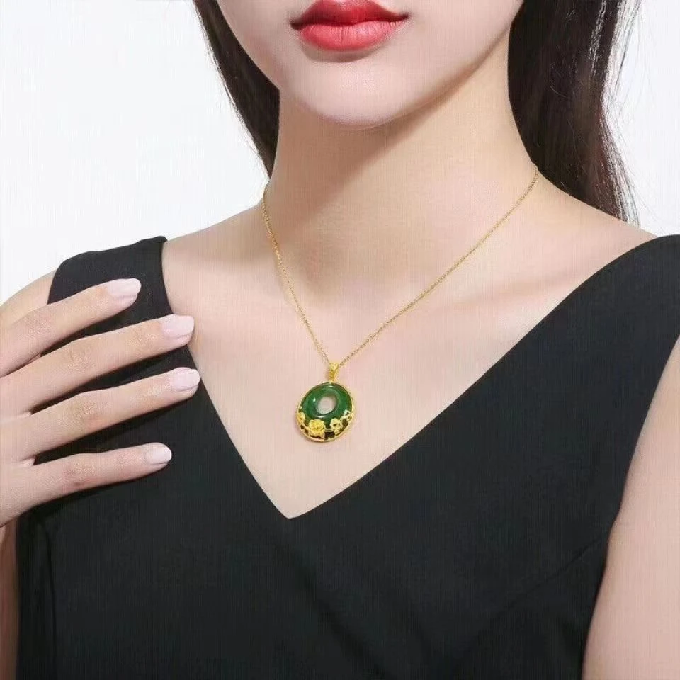 合金吊坠 【捡漏】正品金色项链吊坠女款气质招财玫瑰花平安扣吊坠