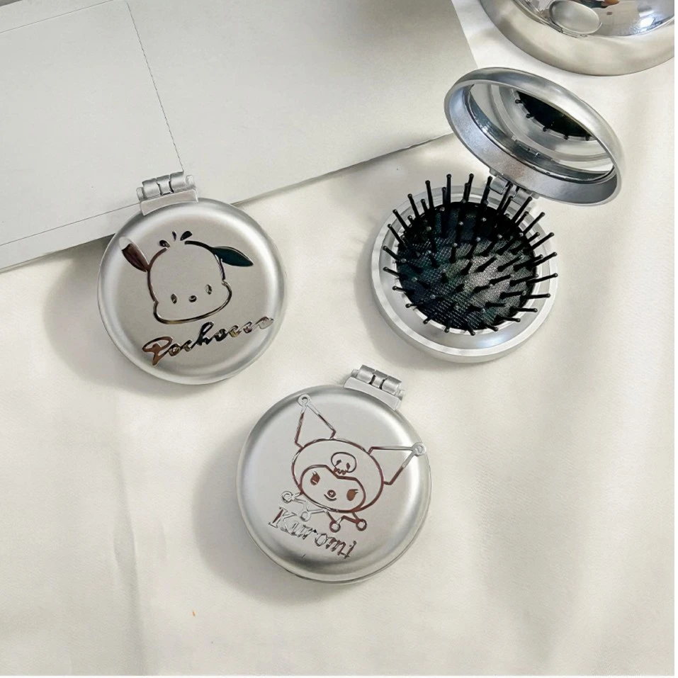 新款三丽鸥便携折叠翻盖式气囊梳帕恰狗随身化妆镜两用一体镜梳