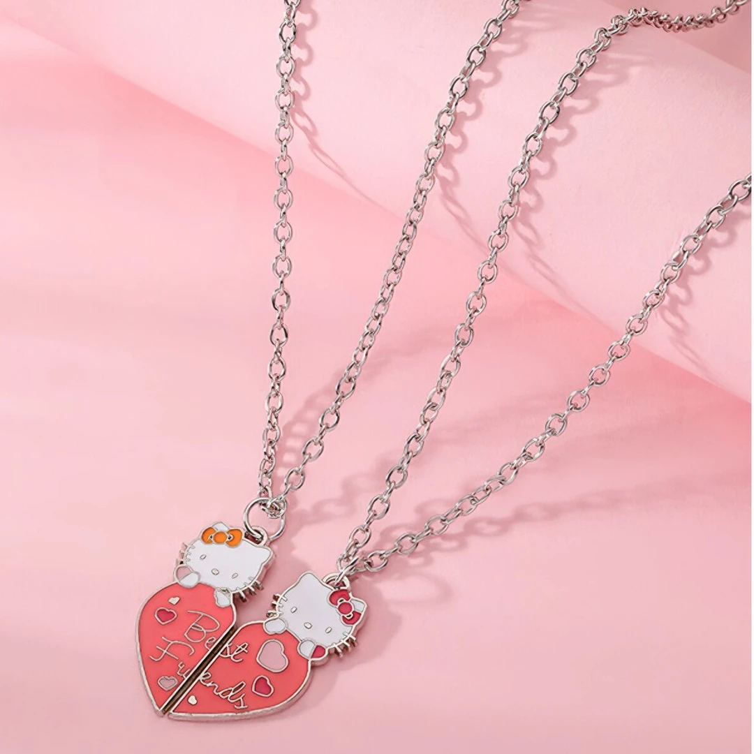 新款可爱猫哈喽kitty粉色kt闺蜜爱心吊坠情侣少女心甜美甜酷项链