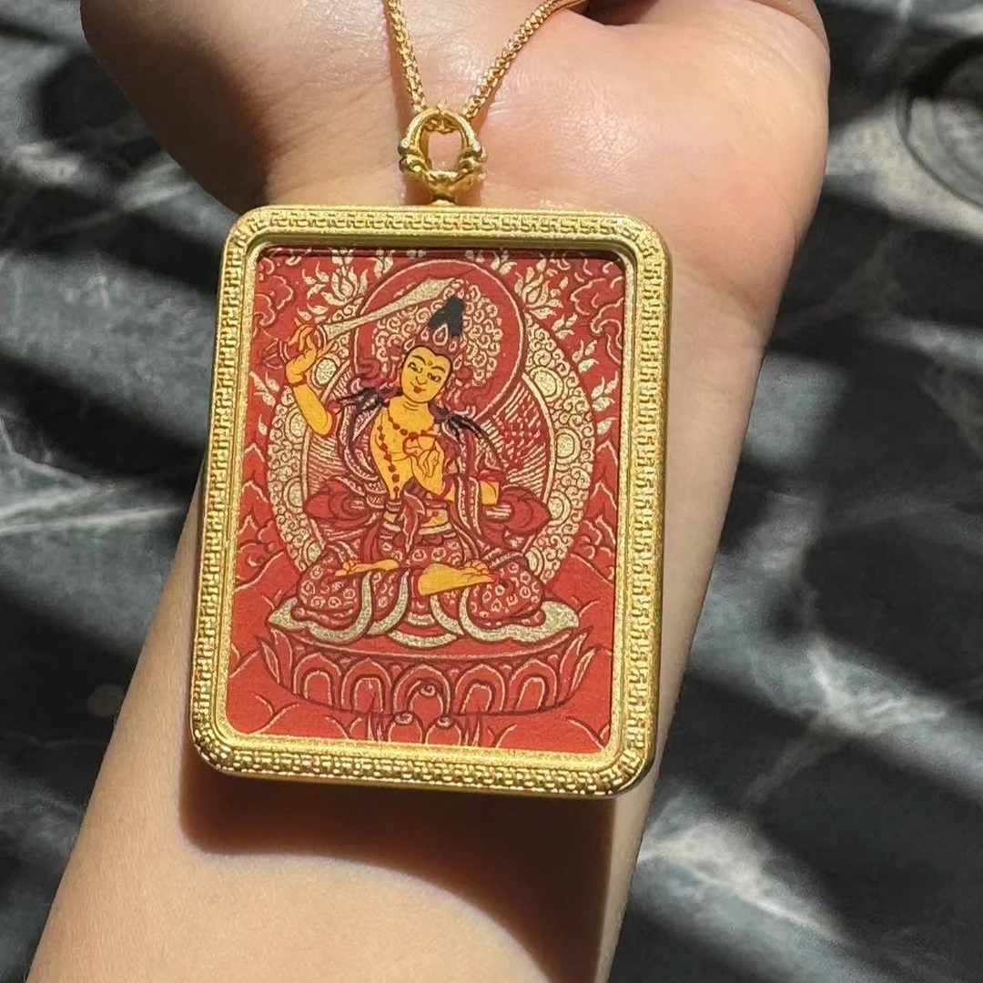 文殊唐卡吊坠-金红系列吊坠（拉萨直发手绘）唐卡吊坠DU0407012