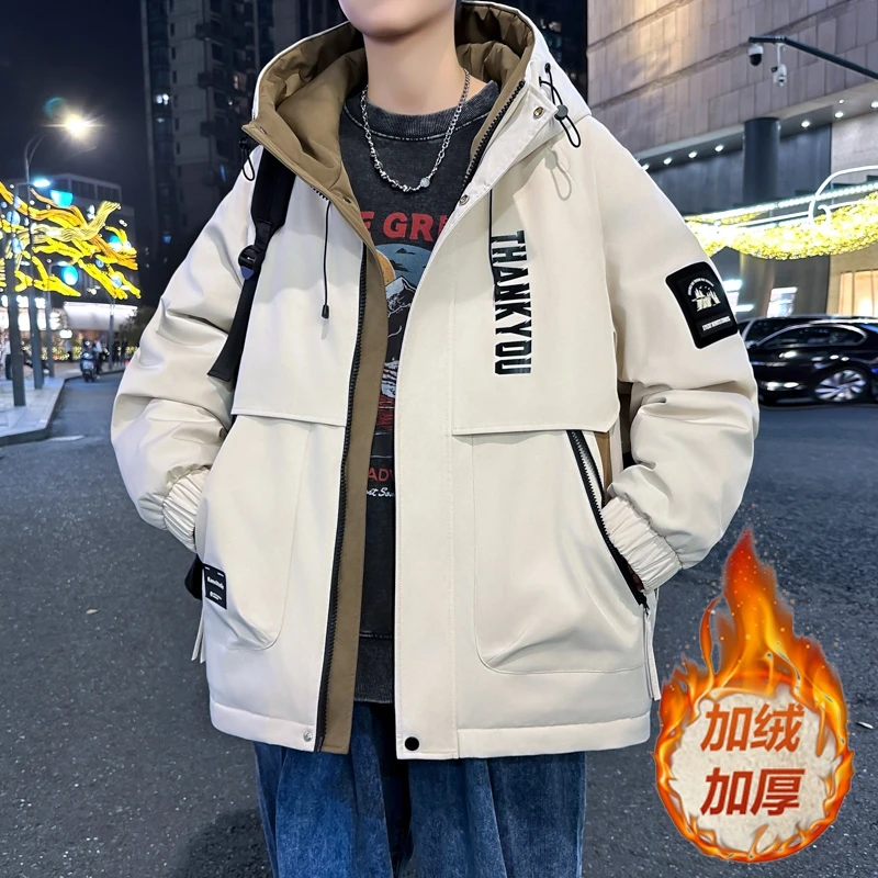 青少年秋冬季男士加绒夹克韩版潮流时尚百搭休闲加厚保暖上衣外套